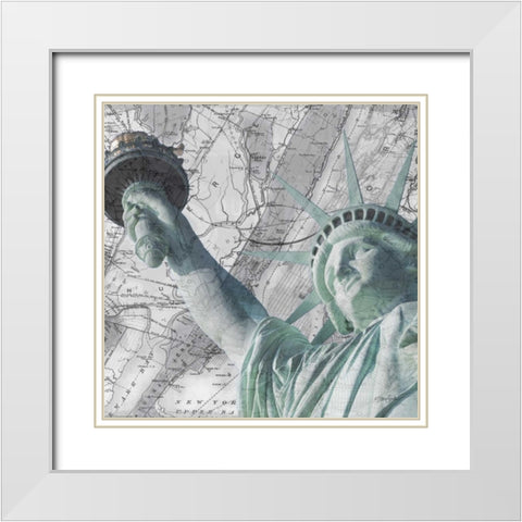 Statue NYC White Modern Wood Framed Art Print with Double Matting by Stimson, Diane