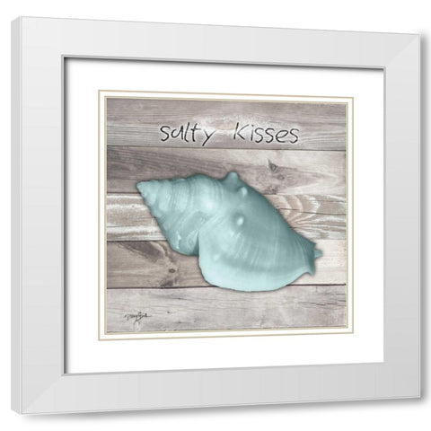 Salty Kisses Aqua Shell White Modern Wood Framed Art Print with Double Matting by Stimson, Diane