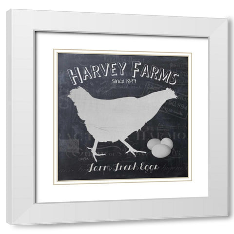 Chalkboard Hen White Modern Wood Framed Art Print with Double Matting by Stimson, Diane