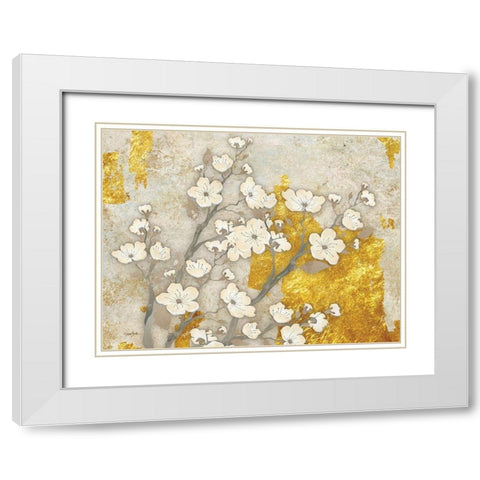 Golden Blossoms 1 White Modern Wood Framed Art Print with Double Matting by Stimson, Diane