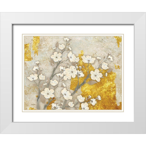 Golden Blossoms 1 White Modern Wood Framed Art Print with Double Matting by Stimson, Diane
