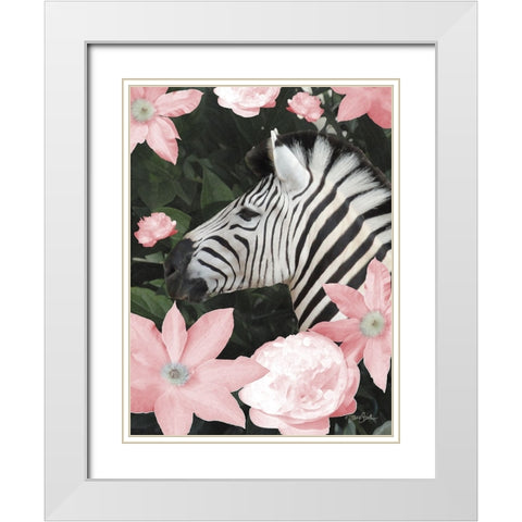 Floral Zebra White Modern Wood Framed Art Print with Double Matting by Stimson, Diane