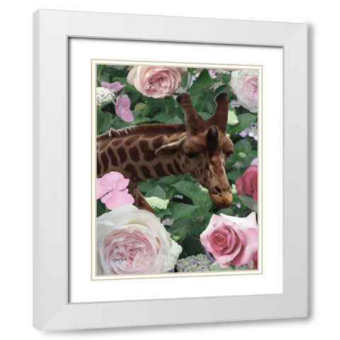 Floral Giraffe White Modern Wood Framed Art Print with Double Matting by Stimson, Diane