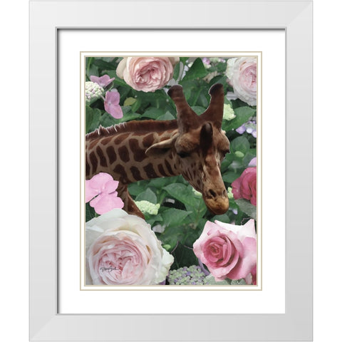 Floral Giraffe White Modern Wood Framed Art Print with Double Matting by Stimson, Diane