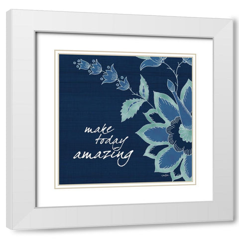 Navy Floral 1 White Modern Wood Framed Art Print with Double Matting by Stimson, Diane