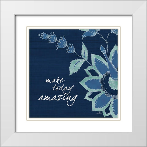 Navy Floral 1 White Modern Wood Framed Art Print with Double Matting by Stimson, Diane