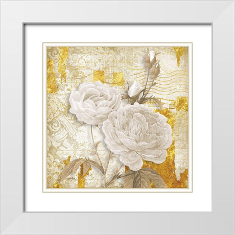 Golden Floral 1 White Modern Wood Framed Art Print with Double Matting by Stimson, Diane