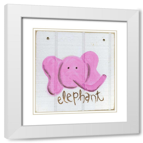 Happy Pink Elephant White Modern Wood Framed Art Print with Double Matting by Butson, Erin
