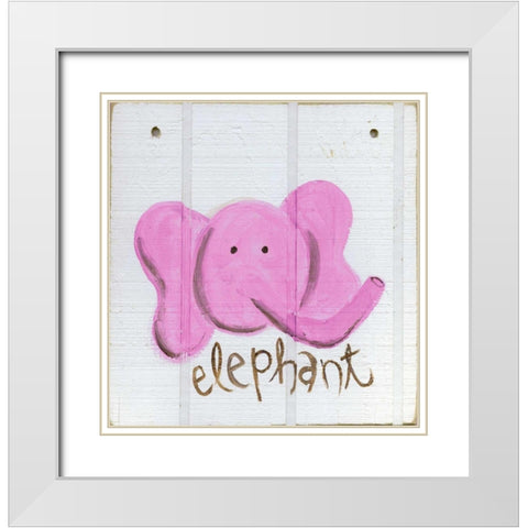 Happy Pink Elephant White Modern Wood Framed Art Print with Double Matting by Butson, Erin