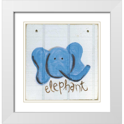 Happy Blue Elephant White Modern Wood Framed Art Print with Double Matting by Butson, Erin