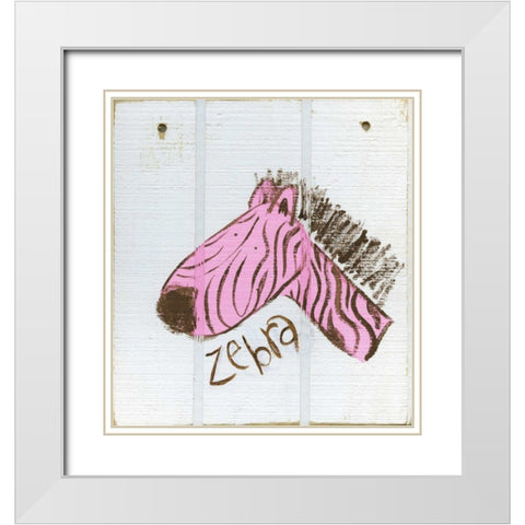 Happy Pink Zebra White Modern Wood Framed Art Print with Double Matting by Butson, Erin