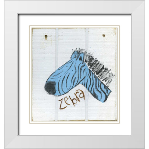 Happy Blue Zebra White Modern Wood Framed Art Print with Double Matting by Butson, Erin