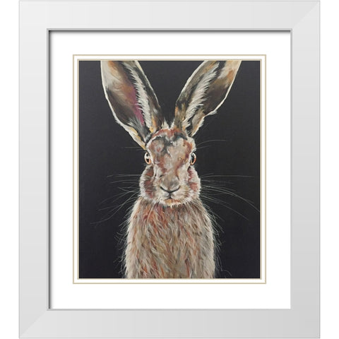 Hare White Modern Wood Framed Art Print with Double Matting by Debs, Emma Catherine