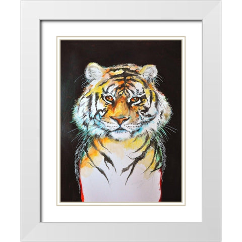 Tiger White Modern Wood Framed Art Print with Double Matting by Debs, Emma Catherine