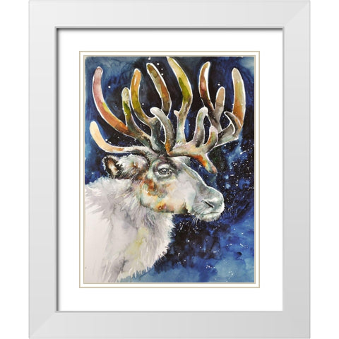 Moose White Modern Wood Framed Art Print with Double Matting by Debs, Emma Catherine