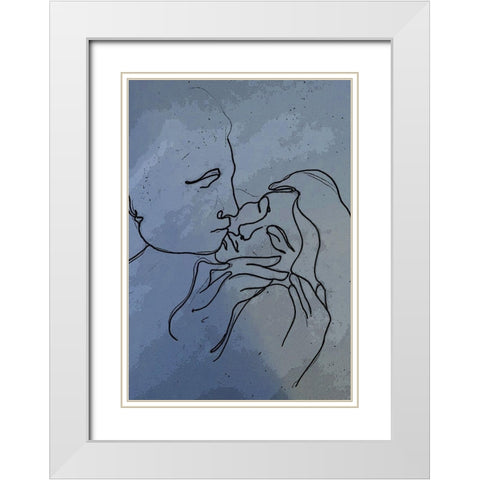 A Kiss 1 White Modern Wood Framed Art Print with Double Matting by Debs, Emma Catherine