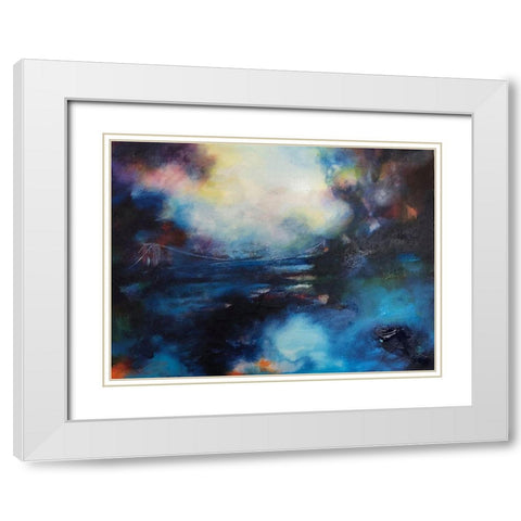 Blue Bridge White Modern Wood Framed Art Print with Double Matting by Debs, Emma Catherine