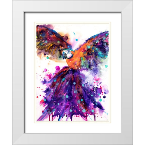 Parrot White Modern Wood Framed Art Print with Double Matting by Debs, Emma Catherine