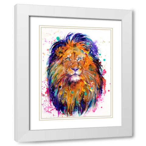 Lion White Modern Wood Framed Art Print with Double Matting by Debs, Emma Catherine