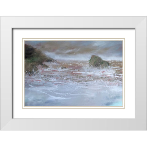 Blue Wave Splash White Modern Wood Framed Art Print with Double Matting by Debs, Emma Catherine
