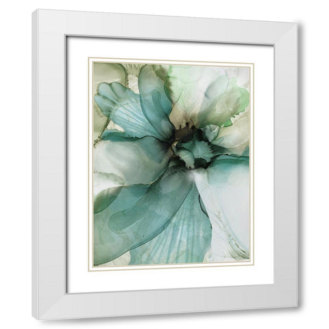 Sage And Teal Flowers 2 White Modern Wood Framed Art Print with Double Matting by Debs, Emma Catherine