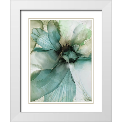 Sage And Teal Flowers 2 White Modern Wood Framed Art Print with Double Matting by Debs, Emma Catherine