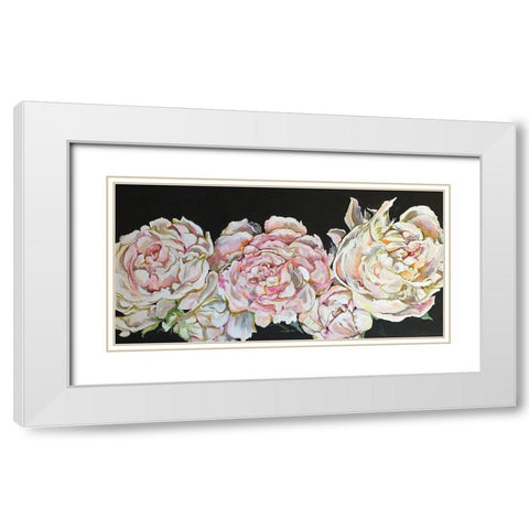 Line of peonies White Modern Wood Framed Art Print with Double Matting by Debs, Emma Catherine