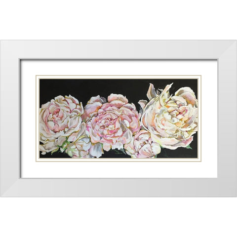 Line of peonies White Modern Wood Framed Art Print with Double Matting by Debs, Emma Catherine