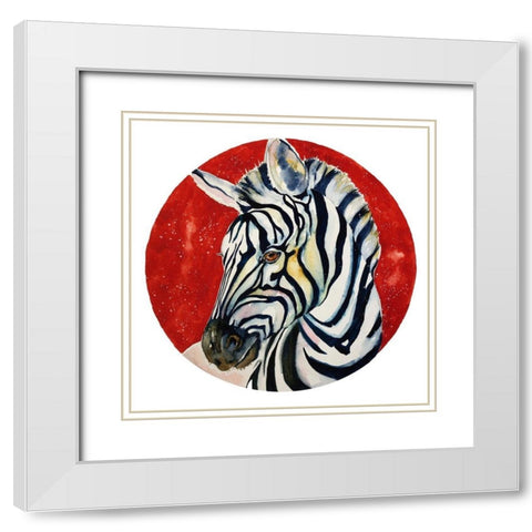 Zebra Watercolor 1 White Modern Wood Framed Art Print with Double Matting by Debs, Emma Catherine