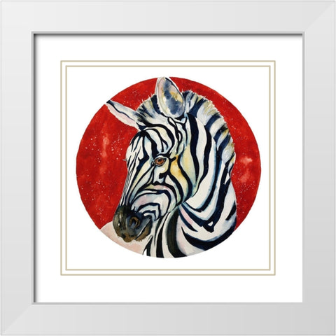 Zebra Watercolor 1 White Modern Wood Framed Art Print with Double Matting by Debs, Emma Catherine