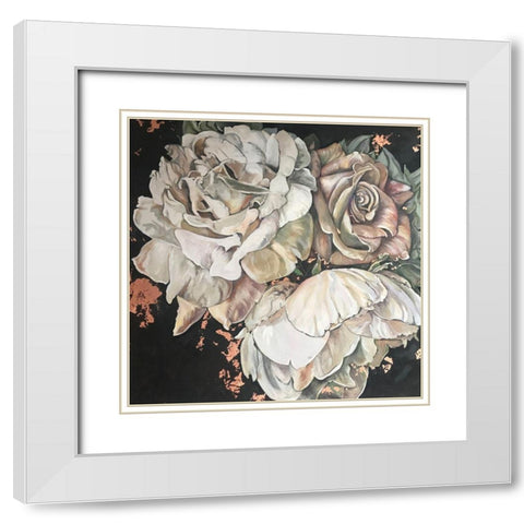 Beige Roses White Modern Wood Framed Art Print with Double Matting by Debs, Emma Catherine