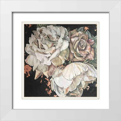 Beige Roses White Modern Wood Framed Art Print with Double Matting by Debs, Emma Catherine