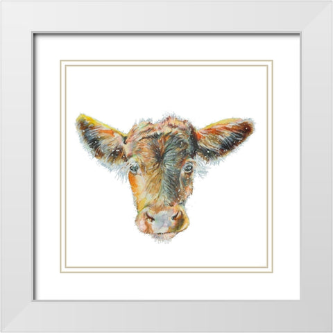 Heifer on White White Modern Wood Framed Art Print with Double Matting by Debs, Emma Catherine