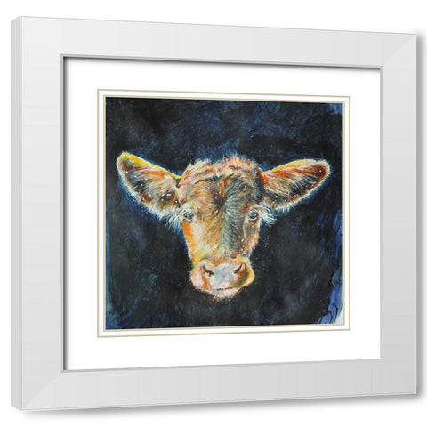 Heifer White Modern Wood Framed Art Print with Double Matting by Debs, Emma Catherine