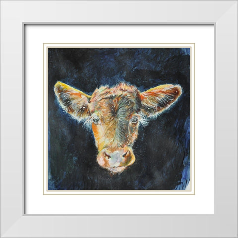 Heifer White Modern Wood Framed Art Print with Double Matting by Debs, Emma Catherine