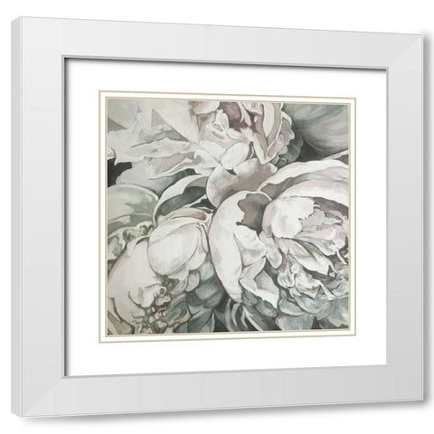 Unsaturated Peonies 1 White Modern Wood Framed Art Print with Double Matting by Debs, Emma Catherine