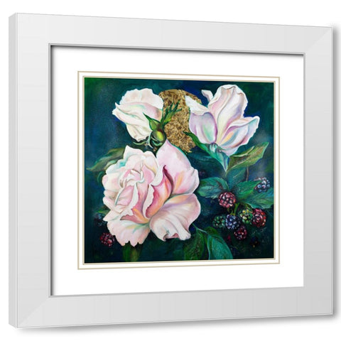 Roses White Modern Wood Framed Art Print with Double Matting by Debs, Emma Catherine