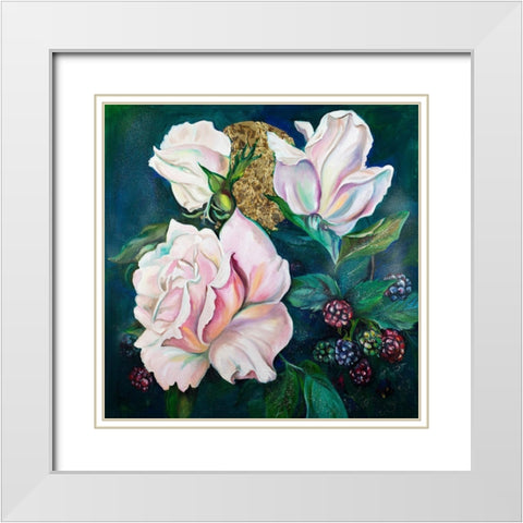 Roses White Modern Wood Framed Art Print with Double Matting by Debs, Emma Catherine