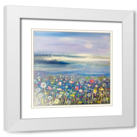 Flowers And Sea 1 White Modern Wood Framed Art Print with Double Matting by Debs, Emma Catherine