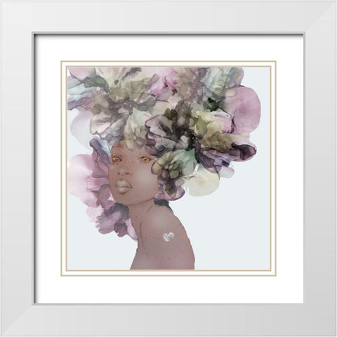 Flower Girl With Heart 1 White Modern Wood Framed Art Print with Double Matting by Debs, Emma Catherine