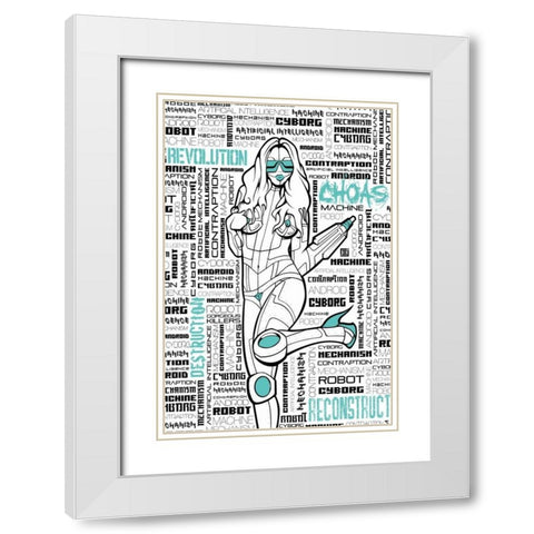 Robot Chick White Modern Wood Framed Art Print with Double Matting by Rodriquez Jr, Enrique