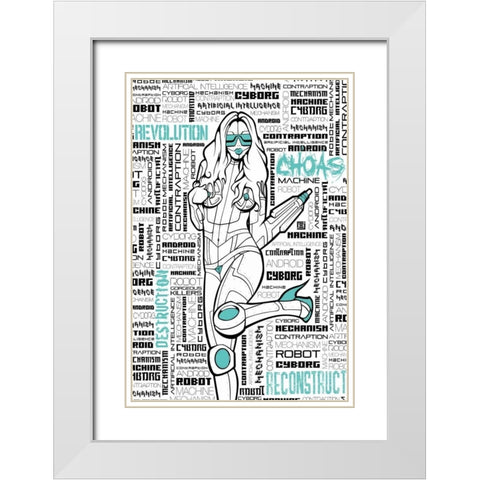 Robot Chick White Modern Wood Framed Art Print with Double Matting by Rodriquez Jr, Enrique