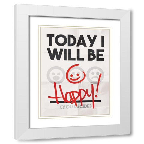 Be Happy White Modern Wood Framed Art Print with Double Matting by Rodriquez Jr, Enrique