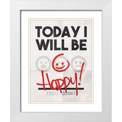Be Happy White Modern Wood Framed Art Print with Double Matting by Rodriquez Jr, Enrique