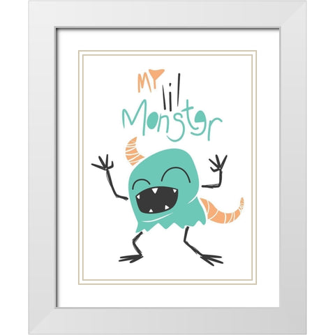 My Lil Monster White Modern Wood Framed Art Print with Double Matting by Rodriquez Jr, Enrique