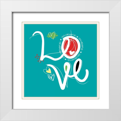Love White Modern Wood Framed Art Print with Double Matting by Rodriquez Jr, Enrique
