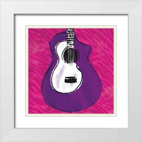 Girls Rule Guitar Zoom White Modern Wood Framed Art Print with Double Matting by Rodriquez Jr, Enrique