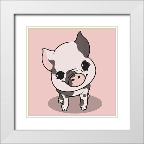 Little Pig White Modern Wood Framed Art Print with Double Matting by Rodriquez Jr, Enrique