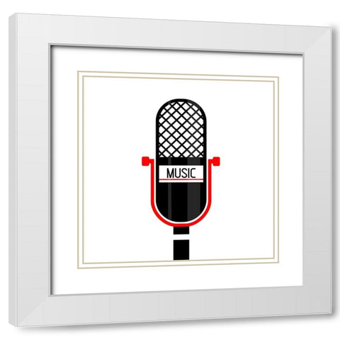Microphone Music White Modern Wood Framed Art Print with Double Matting by Rodriguez, Enrique