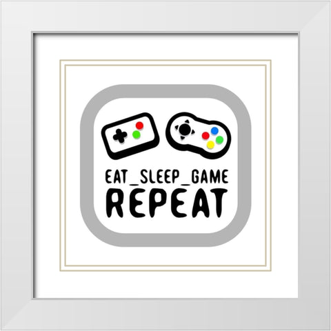 Eat Sleep Game Repeat Color White Modern Wood Framed Art Print with Double Matting by Rodriquez Jr, Enrique